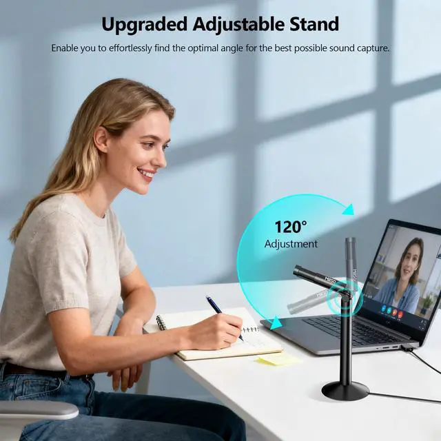 Alt view image 2 of 7 - USB PC Microphone with Adjustable Stand Plug & Play Omnidirectional External Mini USB Microphone for Computer, Laptop, YouTube, Meeting, Recording, Podcasting, Gaming - 1.2M/4FT