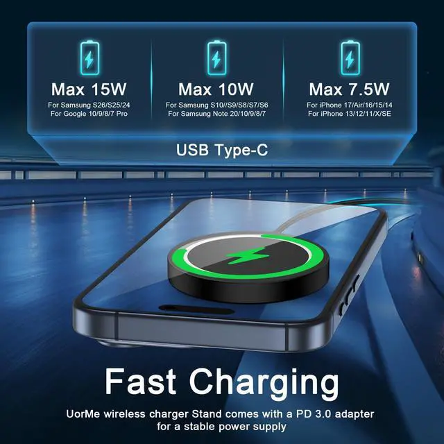 Alt view image 6 of 7 - Magnetic Wireless Charger for Google 10 Pro XL Fast Charging Pad for Pixel10 Pro Fold 10A 9A 9 Pro XL Fold 8A 7A,15W Wireless Magnet Charging Stand Charger Mat Compatible Samsung S26 Ultra S25 FE Plus