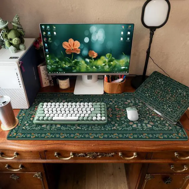 Alt view image 6 of 6 - Desk Mat for Keyboard and Mouse, Large Mouse Pad, Desk Pad Mat, Anti-Slip Big Mousepad with Stitched Edges for Computer Desktop(Deep Green)