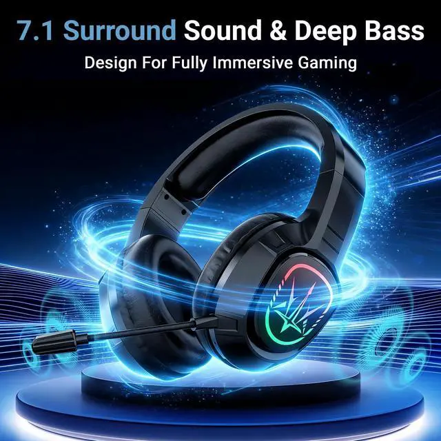 Alt view image 3 of 7 - 2.4GHz Wireless Gaming Headset for PC,Ps4, Ps5-Lossless Audio USB & Type-C,Wired Connection Supported,7.1 Surround Sound,40-Hour Battery, LED Light Over Bluetooth 5.3 Gaming Headphones-Black