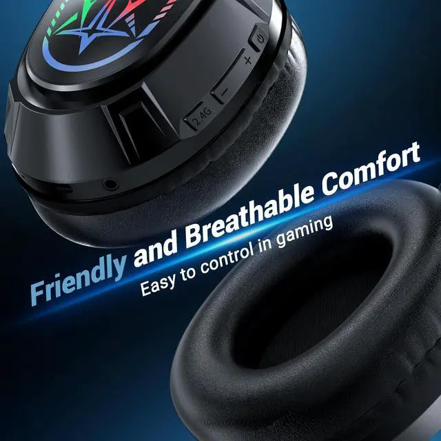 Alt view image 4 of 7 - 2.4GHz Wireless Gaming Headset for PC,Ps4, Ps5-Lossless Audio USB & Type-C,Wired Connection Supported,7.1 Surround Sound,40-Hour Battery, LED Light Over Bluetooth 5.3 Gaming Headphones-Black