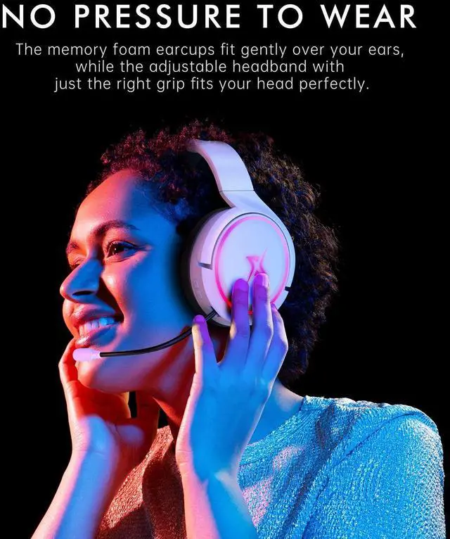 Alt view image 6 of 7 - 2.4G Wireless Gaming Headset for PC, PS4, PS5, Switch, Mac,Mobile- Rotatable & Foldable Bluetooth V5.3 Headphone-20h Battery & RGB Light-Memory Ear Pads-Stretchable Noise Cancelling