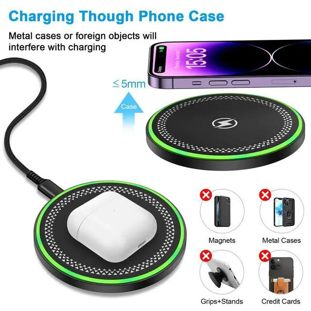 Alt view image 3 of 7 - for Samsung S26 Ultra Wireless Charger Fast Charging Pad for Samsung Galaxy S26 S25 FE S24 S23 S22 S21 S20 Ultra, 15W Android Phone Wireless Charger for Google Pixel 10a 10 9 Pro XL 8a 7 Pro, 2-Pack
