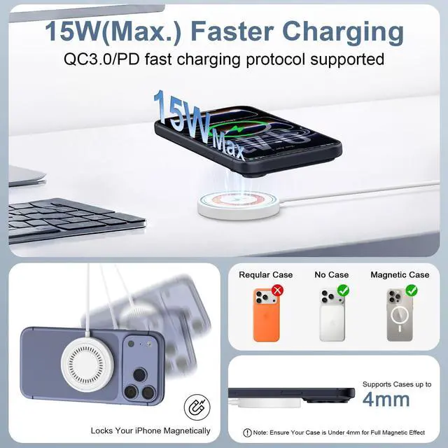 Alt view image 3 of 7 - 15W Magnetic Wireless Charger Fast Charging for Samsung Galaxy S26 Ultra/S26+/S26/S25 S24 Ultra FE/Z Fold Flip 7 6, Wireless Charging Pad Dual Ports Magsafe Charger for iPhone17/16/15/14/13/12 Series
