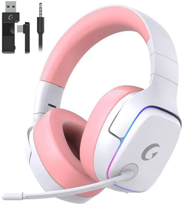 Main image of 2.4GHz Wireless Gaming Headsets for PS5, PS4, PC, Switch - Bluetooth 5.3 Gaming Headphones with Noise Canceling Mic, 7.1 Surround Sound, 70H Battery, RGB Lighting - Pink