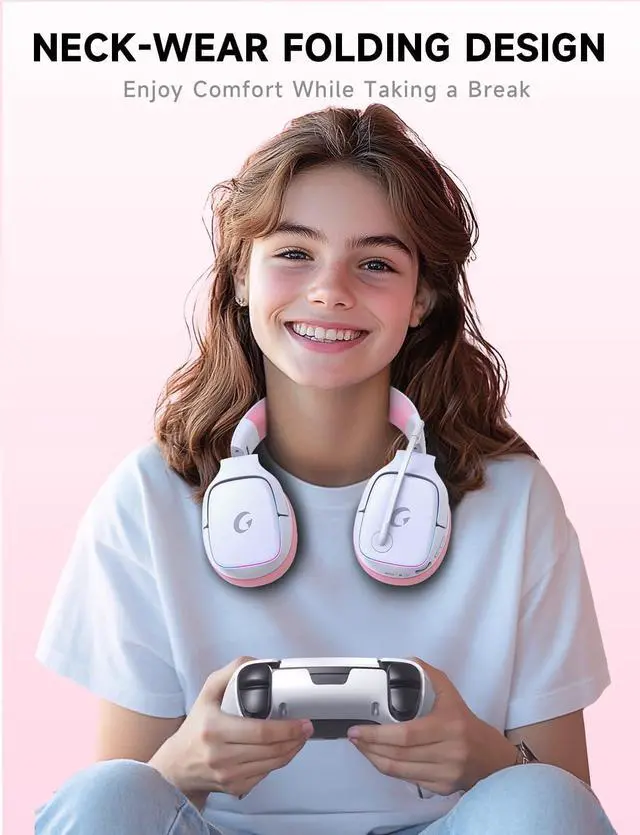 Alt view image 4 of 7 - 2.4GHz Wireless Gaming Headsets for PS5, PS4, PC, Switch - Bluetooth 5.3 Gaming Headphones with Noise Canceling Mic, 7.1 Surround Sound, 70H Battery, RGB Lighting - Pink