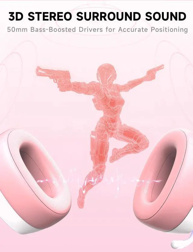 Alt view image 6 of 7 - 2.4GHz Wireless Gaming Headsets for PS5, PS4, PC, Switch - Bluetooth 5.3 Gaming Headphones with Noise Canceling Mic, 7.1 Surround Sound, 70H Battery, RGB Lighting - Pink