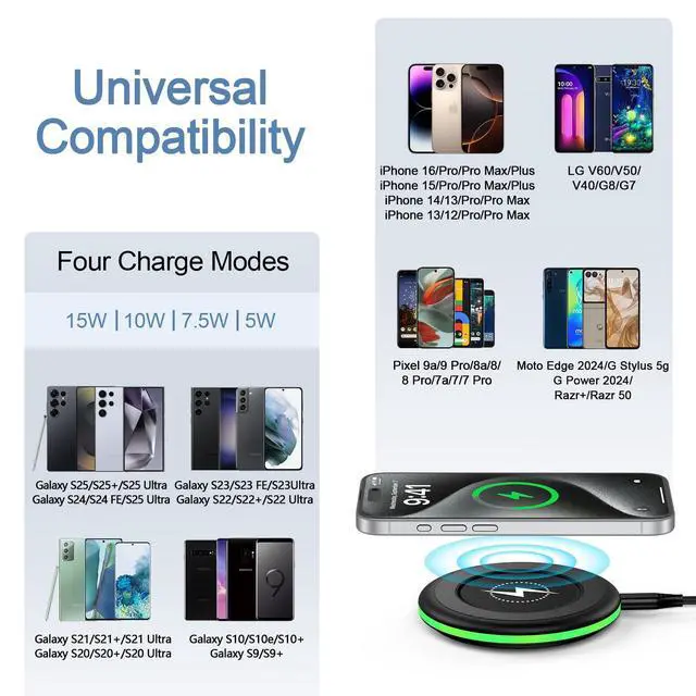Alt view image 6 of 7 - Samsung S25 Wireless Charger Fast Charging Pad Android Charger for Samsung Galaxy S26 S25 Ultra/S24/S23/S22/S21/S20/iPhone 17/16 Pro 15W Fast Wireless Phone Charger Station for Pixel 10 Pro XL/9/9a/8