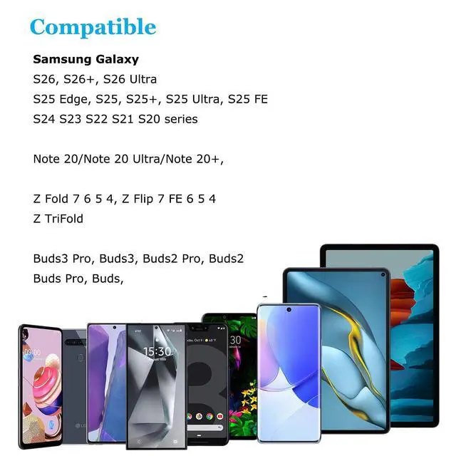Alt view image 6 of 7 - for Samsung S26 S26+, 15W Wireless Phone Charger for Samsung Galaxy S26 S25 FE Edge Plus Ultra S25+ S24 S24+ S23 S23+ S22 S21 S20, Note 20, 20+, Z Fold 7 6, Flip 7 6 5G, Buds3 Pro, Fast Charging Pad