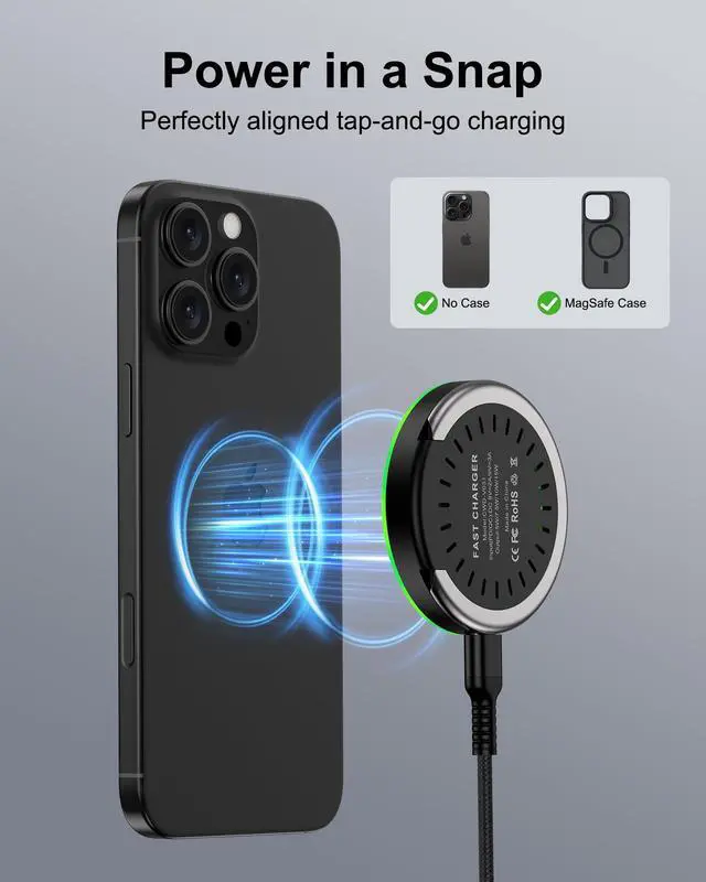 Alt view image 5 of 7 - Magsafe Charger Samsung Wireless Charger Pad Fast Charging for Android Samsung Galaxy S26 Ultra/S25/S24 FE/S23/S22/Z Flip 7/6, 15W Max Fast Magnetic Wireless ChargerStand for iPhone 17/16/15/14/13/12