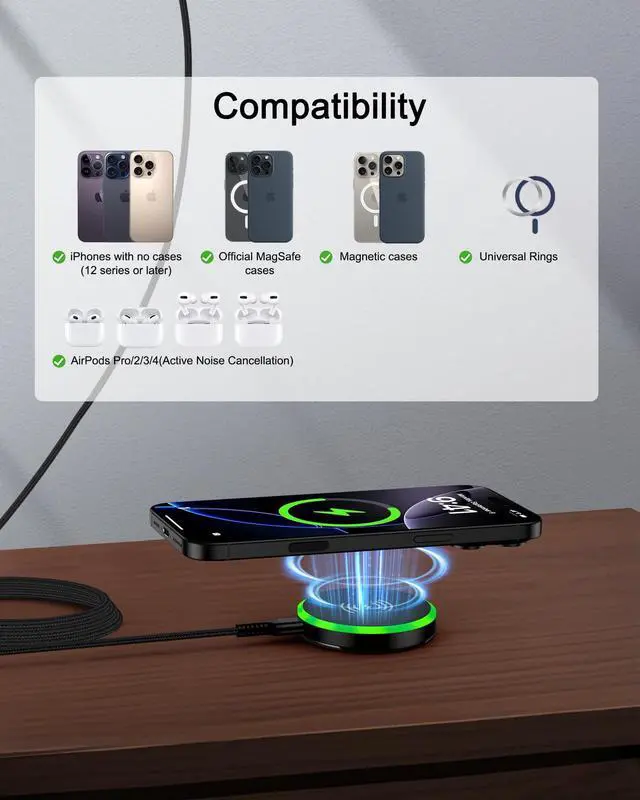 Alt view image 7 of 7 - Magsafe Charger Samsung Wireless Charger Pad Fast Charging for Android Samsung Galaxy S26 Ultra/S25/S24 FE/S23/S22/Z Flip 7/6, 15W Max Fast Magnetic Wireless ChargerStand for iPhone 17/16/15/14/13/12
