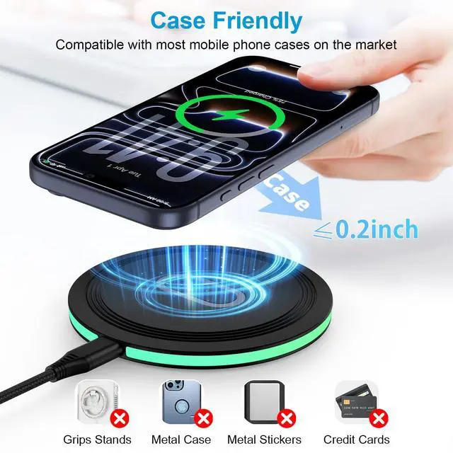 Alt view image 4 of 7 - 15W Wireless Charger Fast Charging Pad for Samsung Galaxy S26 S25 FE Edge Plus Ultra S25+ S24 S23 Ultra Z Flip/Fold 7 6, Wireless Charger Station for Google Pixel 10 9 8a, iPhone 17 16 15 Pro, Black