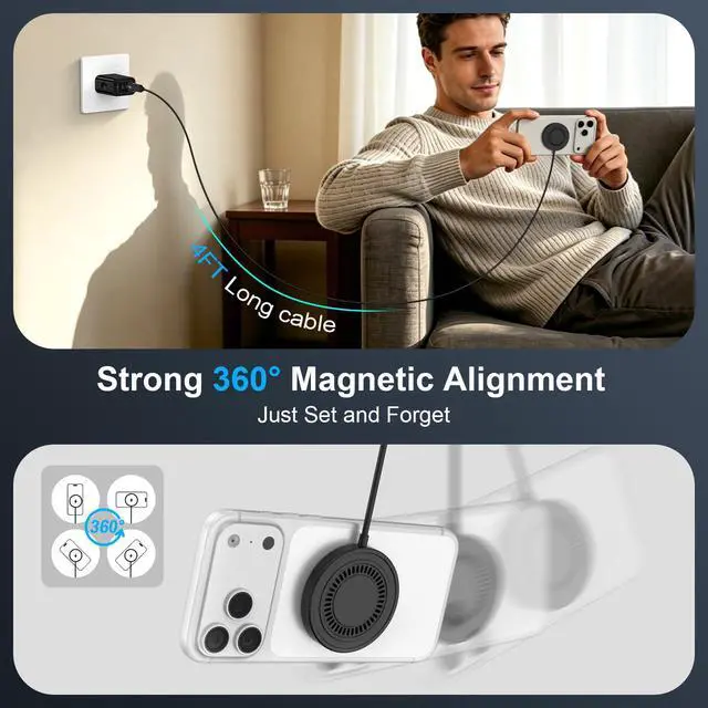 Alt view image 5 of 6 - Samsung S26 Ultra Wireless Magnetic Charger for Samsung Galaxy S26 Plus/S25/S24/S23/S22/S21/S20/15W Wireless Magsafe Charger Fast Charging Pad with USB A Adapter for iPhone 17e/17 Pro Max/16/15/14/13