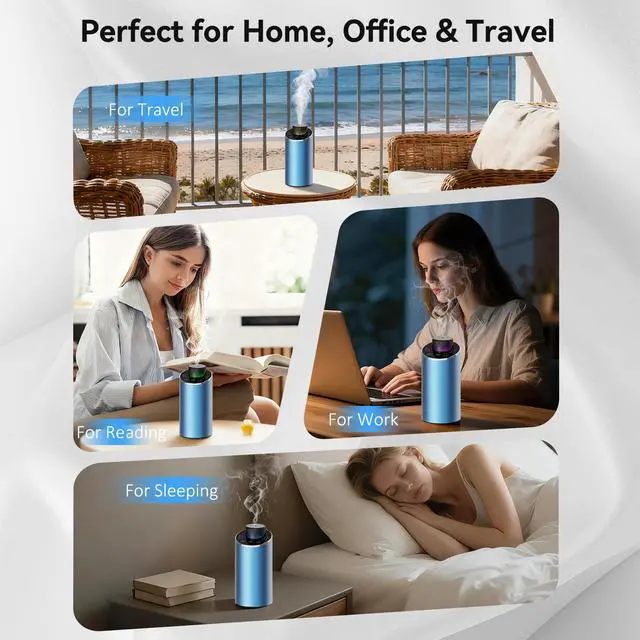 Alt view image 7 of 7 - Waterless Essential Oil Diffuser Aromatherapy Scent Diffusers for Home Large Room, Bedroom, Car, Office, Desk, Battery Operated Mini Portable Air Freshener, 3 Countdown Timers & 3 Mist Levels