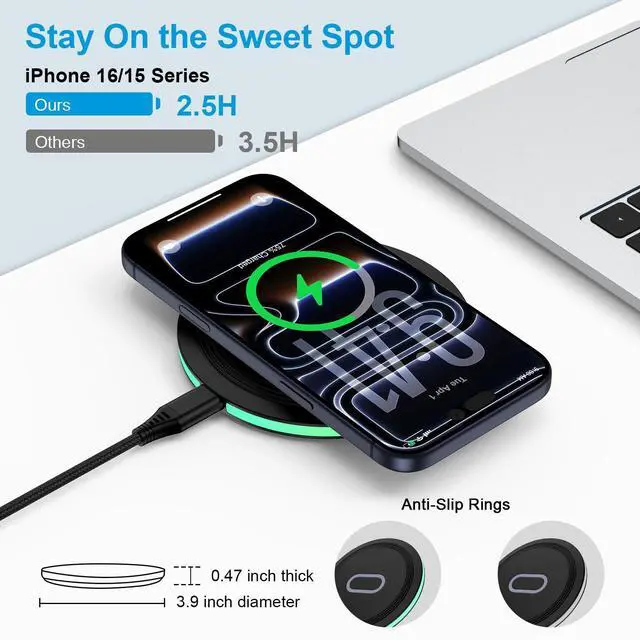 Alt view image 2 of 7 - 15W Wireless Charger Fast Charging Pad for Samsung Galaxy S26 S25 FE Edge Plus Ultra S25+ S24 S23 Ultra Z Flip/Fold 7 6, Wireless Charger Station for Google Pixel 10 9 8a, iPhone 17 16 15 Pro, Black