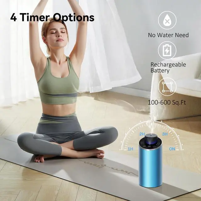 Alt view image 5 of 7 - Waterless Essential Oil Diffuser Aromatherapy Scent Diffusers for Home Large Room, Bedroom, Car, Office, Desk, Battery Operated Mini Portable Air Freshener, 3 Countdown Timers & 3 Mist Levels