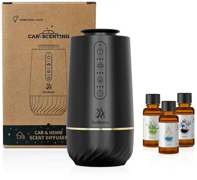 Main image of Waterless Oil Diffuser, Portable Car Diffusers for Essential Oils, Wireless Diffusers with 3 Mist Levels & Timer, ABS Material, Starry Night Light for Car Home Office, Includes 3 Scent Oils