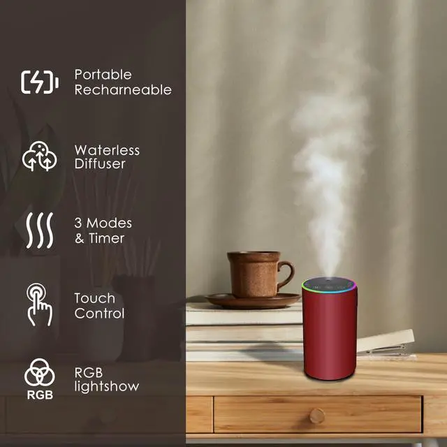Alt view image 4 of 7 - Waterless Essential Oil Diffuser, Battery Powered Mini Scent Air Machine, Aromatherapy Mist Diffuser for Home Room Car Office (red)