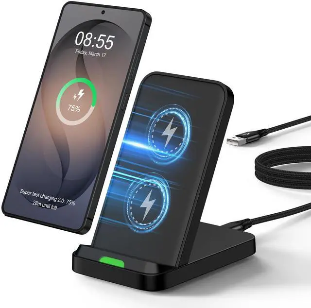 Main image of Wireless Charger Samsung S26 Ultra Fast Charging Stand for Galaxy S26 S25 Ultra S24 S23 S22 S21 Z Flip7,15W Wireless Desk Phone Charger for iPhone 17e Air 17 16 15 14 13 12 Pro Max,Pixel 10a 10 Pro XL