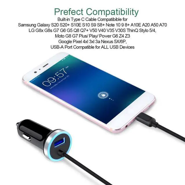 Alt view image 6 of 7 - Fast Car Charger for Samsung Galaxy S26 Ultra S25 FE S24 S23 S22 S21 S20 A17 A16 A15 5g A14 A36 A35 A56 A55 A54 A11 A21 A10E A51, USB C Car Charger Adapter with 3ft Type C Fast Charger Cable 2-Pack