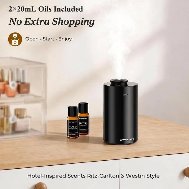Alt view image 4 of 7 - Waterless Essential Oil Diffuser: No Water Needed Battery Operated Scent Diffuser - 2 * 20ML Hotel Fragrance Essential Oils - Cordless & Mini Oil Machine Aluminum for Car Home Office(Black)