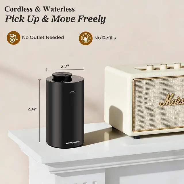 Alt view image 2 of 7 - Waterless Essential Oil Diffuser: No Water Needed Battery Operated Scent Diffuser - 2 * 20ML Hotel Fragrance Essential Oils - Cordless & Mini Oil Machine Aluminum for Car Home Office(Black)