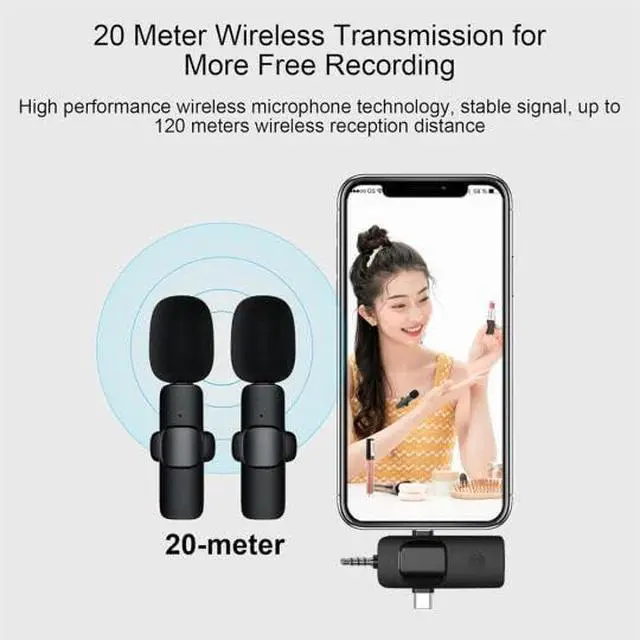 Alt view image 3 of 5 - 3 in 1 Wireless Lavalier Microphones for iPhone, iPad, Android, Camera, USB-C, 2.4GHz, Noise cancelation/Reduction, 70ft Range, for Video Recording, Live Streaming, Vlog, YouTube, TikTok