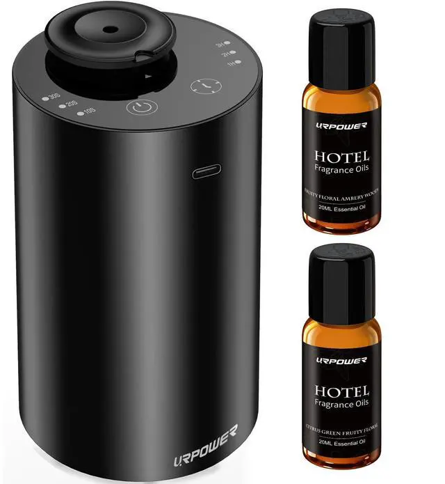 Main image of Waterless Essential Oil Diffuser: No Water Needed Battery Operated Scent Diffuser - 2 * 20ML Hotel Fragrance Essential Oils - Cordless & Mini Oil Machine Aluminum for Car Home Office(Black)