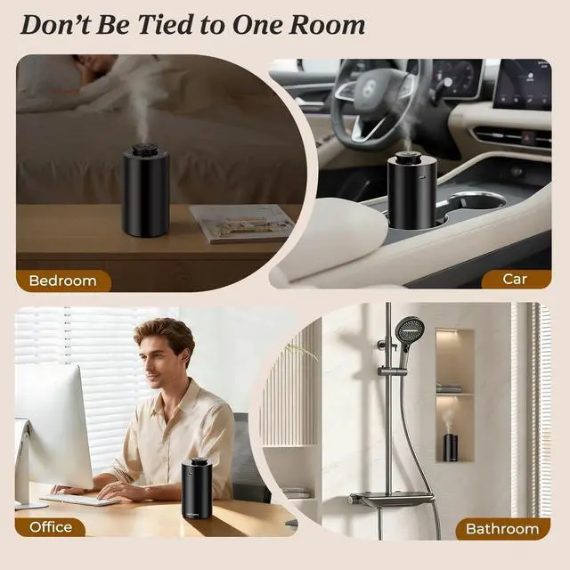Alt view image 7 of 7 - Waterless Essential Oil Diffuser: No Water Needed Battery Operated Scent Diffuser - 2 * 20ML Hotel Fragrance Essential Oils - Cordless & Mini Oil Machine Aluminum for Car Home Office(Black)