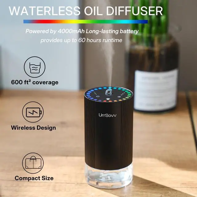 Alt view image 2 of 7 - Car Diffuser for Essential Oils Cordless Waterless Battery Operated Car Diffuser Portable 60ML Air Freshener Wireless Diffuser 3 Timers & 3 Mist Levels for Car Home Bedroom Travelling (Black)