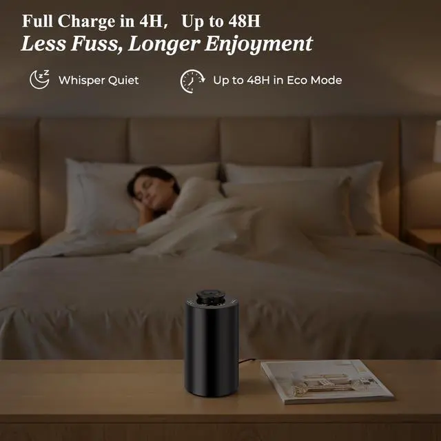 Alt view image 3 of 7 - Waterless Essential Oil Diffuser: No Water Needed Battery Operated Scent Diffuser - 2 * 20ML Hotel Fragrance Essential Oils - Cordless & Mini Oil Machine Aluminum for Car Home Office(Black)
