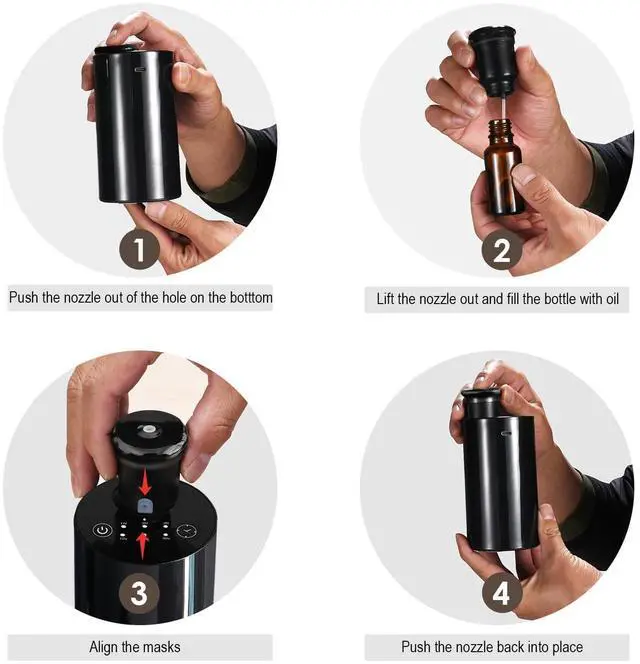 Alt view image 5 of 6 - Waterless Essential Oil Diffuser with 20ml Capacity, Cordless Diffusers with 3 Mist Levels & Timers for Home Car Office