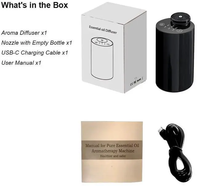 Alt view image 6 of 6 - Waterless Essential Oil Diffuser with 20ml Capacity, Cordless Diffusers with 3 Mist Levels & Timers for Home Car Office