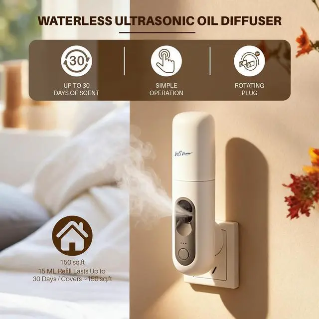 Alt view image 4 of 7 - Waterless Essential Oil Diffuser Plug in wall, Automatic Home Frangrance Diffuser for Bedroom Bathroom Kitchen, 25dB Ultra-Quiet Aroma Diffuser, Works with Most Essential Oils and Pure Aroma Oil