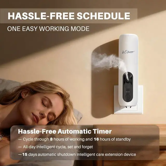 Alt view image 5 of 7 - Waterless Essential Oil Diffuser Plug in wall, Automatic Home Frangrance Diffuser for Bedroom Bathroom Kitchen, 25dB Ultra-Quiet Aroma Diffuser, Works with Most Essential Oils and Pure Aroma Oil