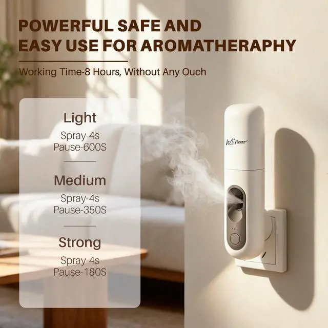 Alt view image 6 of 7 - Waterless Essential Oil Diffuser Plug in wall, Automatic Home Frangrance Diffuser for Bedroom Bathroom Kitchen, 25dB Ultra-Quiet Aroma Diffuser, Works with Most Essential Oils and Pure Aroma Oil