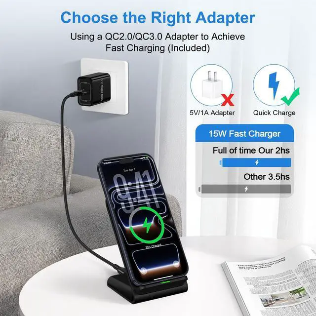 Alt view image 4 of 7 - Wireless Charger Samsung S26 Ultra Fast Charging Stand for Galaxy S26/S26+/S25 FE/S25 Edge/S25+/S24 Ultra FE/S23/S22/S21,Pixel 10a,9, 15W Wireless Charging Station Desk Phone Charger with 18W Adapter