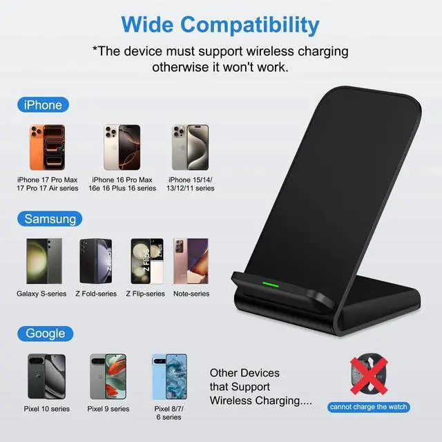 Alt view image 7 of 7 - Wireless Charger Samsung S26 Ultra Fast Charging Stand for Galaxy S26/S26+/S25 FE/S25 Edge/S25+/S24 Ultra FE/S23/S22/S21,Pixel 10a,9, 15W Wireless Charging Station Desk Phone Charger with 18W Adapter