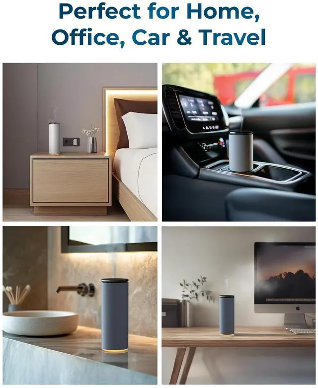Alt view image 5 of 7 - Cooper Bliss Waterless Diffuser for Essential Oils, Pure Aroma Zero Water, Cordless 10-hr Battery Operated Oil Diffuser Machine, Adjustable Scent & Timer, Ambient Light, 100% Bio-Fiber Wood (White)
