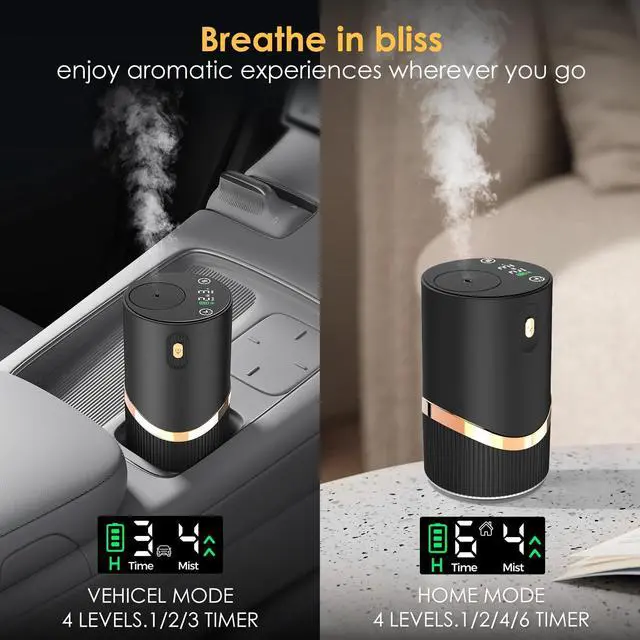 Alt view image 2 of 7 - Waterless Essential Oil Diffuser Rechargable: Portable Aromatherapy Diffuser for Car and Home - 1/2/4/6H/Time Off 4 Mist Level for Room Office Bedroom (Black)