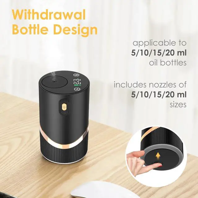 Alt view image 3 of 7 - Waterless Essential Oil Diffuser Rechargable: Portable Aromatherapy Diffuser for Car and Home - 1/2/4/6H/Time Off 4 Mist Level for Room Office Bedroom (Black)