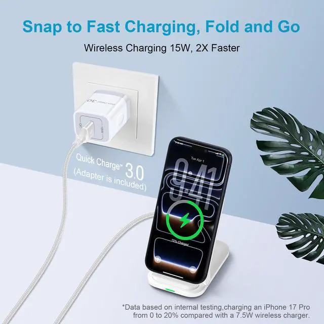 Alt view image 2 of 7 - 15W Samsung Wireless Charging Station Foldable Charger Stand for Samsung Galaxy S26/S25/S24 Ultra iPhone 17 16 Pro Max Pixel 10a/10/9a/9/9 Pro XL/Fold, Android Fast Charging Dock with QC3.0 Adapter