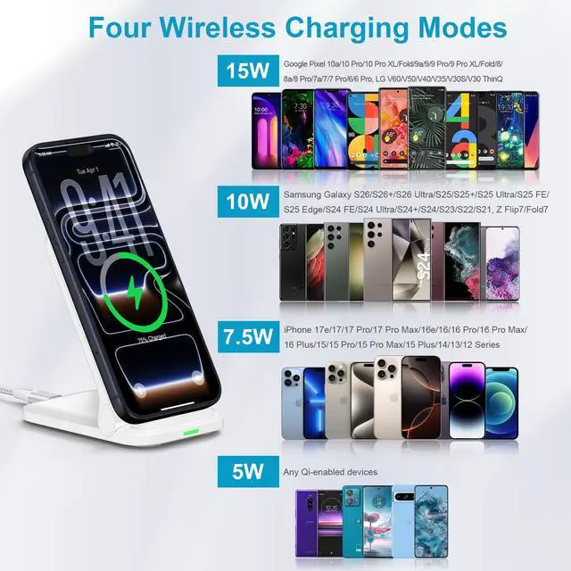 Alt view image 3 of 7 - 15W Samsung Wireless Charging Station Foldable Charger Stand for Samsung Galaxy S26/S25/S24 Ultra iPhone 17 16 Pro Max Pixel 10a/10/9a/9/9 Pro XL/Fold, Android Fast Charging Dock with QC3.0 Adapter