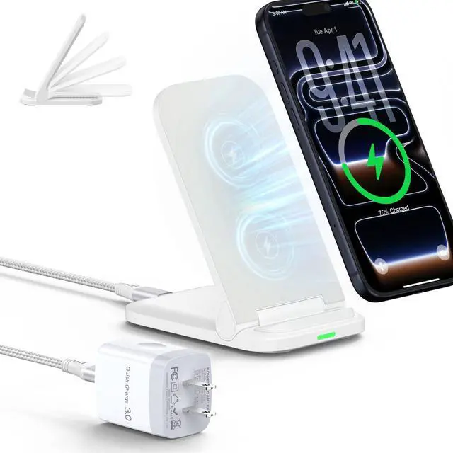 Main image of 15W Samsung Wireless Charging Station Foldable Charger Stand for Samsung Galaxy S26/S25/S24 Ultra iPhone 17 16 Pro Max Pixel 10a/10/9a/9/9 Pro XL/Fold, Android Fast Charging Dock with QC3.0 Adapter