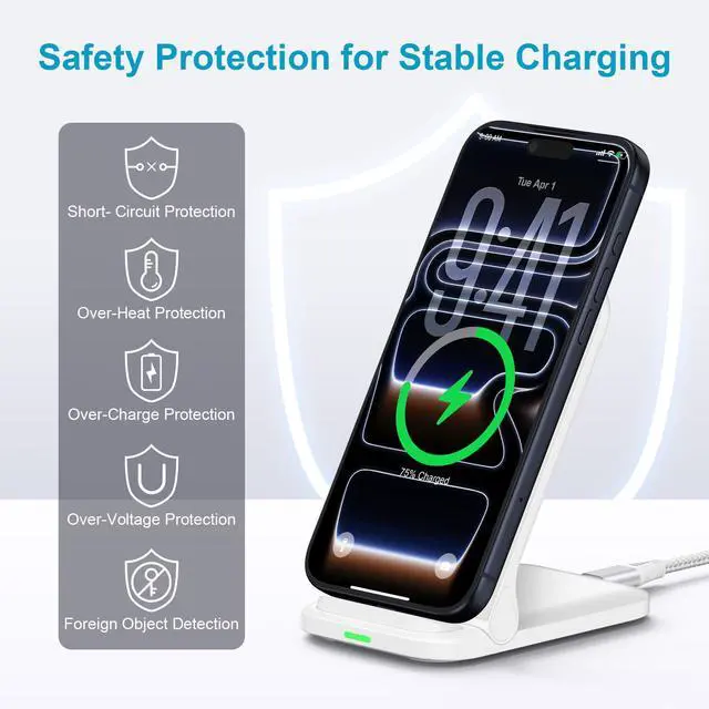 Alt view image 5 of 7 - 15W Samsung Wireless Charging Station Foldable Charger Stand for Samsung Galaxy S26/S25/S24 Ultra iPhone 17 16 Pro Max Pixel 10a/10/9a/9/9 Pro XL/Fold, Android Fast Charging Dock with QC3.0 Adapter