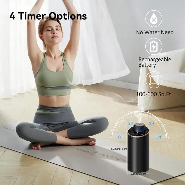 Alt view image 7 of 7 - Waterless Essential Oil Diffuser Aromatherapy Scent Diffusers for Home Large Room, Bedroom, Car, Office, Desk, Battery Operated Mini Portable Air Freshener, 3 Countdown Timers & 3 Mist Levels
