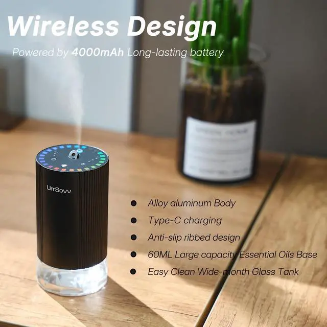 Alt view image 5 of 7 - Car Diffuser for Essential Oils Cordless Waterless Battery Operated Car Diffuser Portable 60ML Air Freshener Wireless Diffuser 3 Timers & 3 Mist Levels for Car Home Bedroom Travelling (Black)