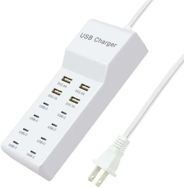 Main image of USB Charging Station - Fast Charger for iPhone 15/14, Samsung Galaxy, iPad and Tablets - Desktop Home USB Charger Hub with UL Certification and Safety Travel Protection White