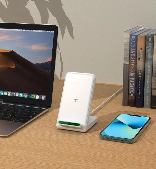 Alt view image 2 of 6 - Fast Wireless Charger (Stand), 15W Fast Charging Stand with Adapter for Samsung Galaxy S25/S25+/S25 Ultra/S24/S23/S22/S21, for iPhone 17/16/15/14/13/12/11/XR, for Pixel 9/8/7, and More. (White)
