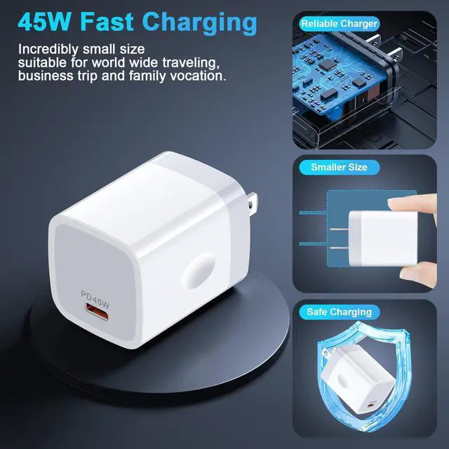 Alt view image 3 of 7 - 45W Super Fast Charger Samsung Galaxy S26 Ultra USB-C Charging Block with Type C Android Charger Cable for Samsung Galaxy S26 Plus/S25 Ultra/S25/S24/S23/S22/S21/S20/A37/A17/A16/A15/iPhone 17e/17/16/15